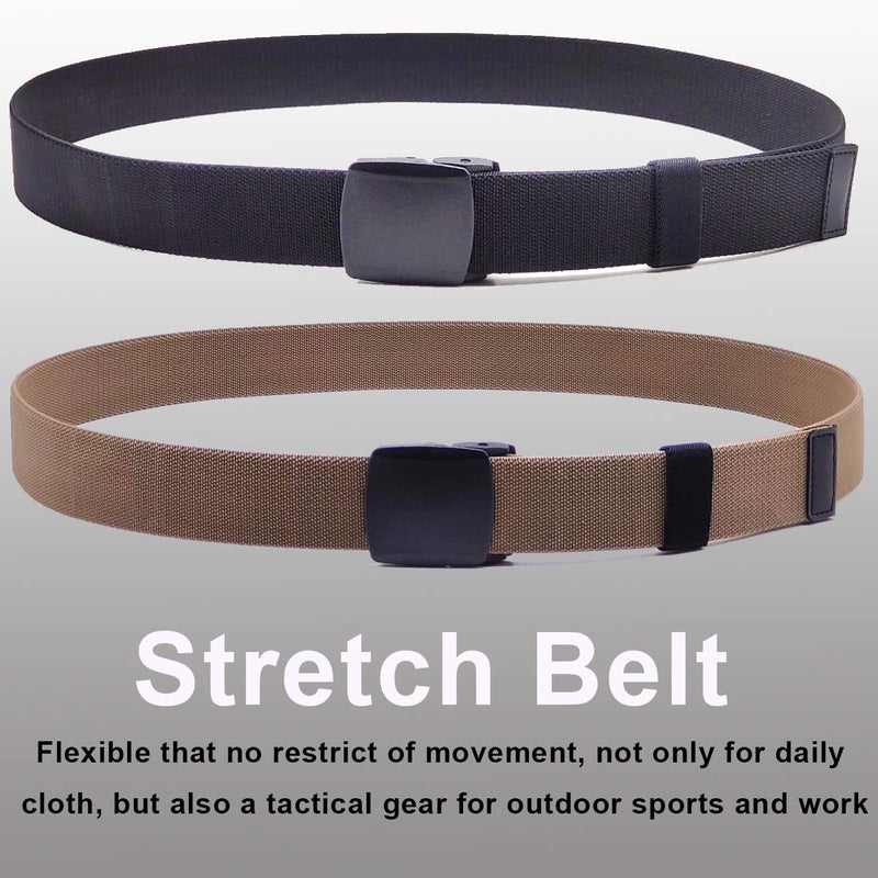 HOANAN 2-Pack Elastic Stretch Belt, Menâ€™s All Size No Metal Nylon Tactical Hiking Belt(black/brown-up to 50") - Image 2